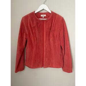 Yvonne Le Marie Revue Red Suede Leather Jacket Size Medium Full Zip Cowgirl